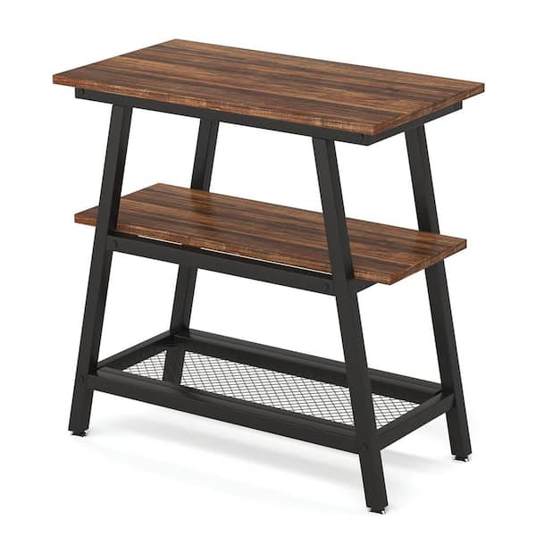 TRIBESIGNS WAY TO ORIGIN Calvin 23.62 in. W Brown Square 3-Tier Wood End Table Sofa Side Storage Coffee Snack Nightstand