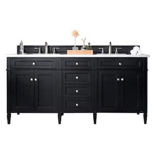Brittany 72 in. W x 23.5 in.D x 34 in. H Double Vanity in Black Onyx with Marble Top in Carrara White