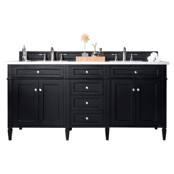 James Martin Vanities Brittany 72 in. W x 23.5 in.D x 34 in. H Double Vanity in Black Onyx with Marble Top in Carrara White