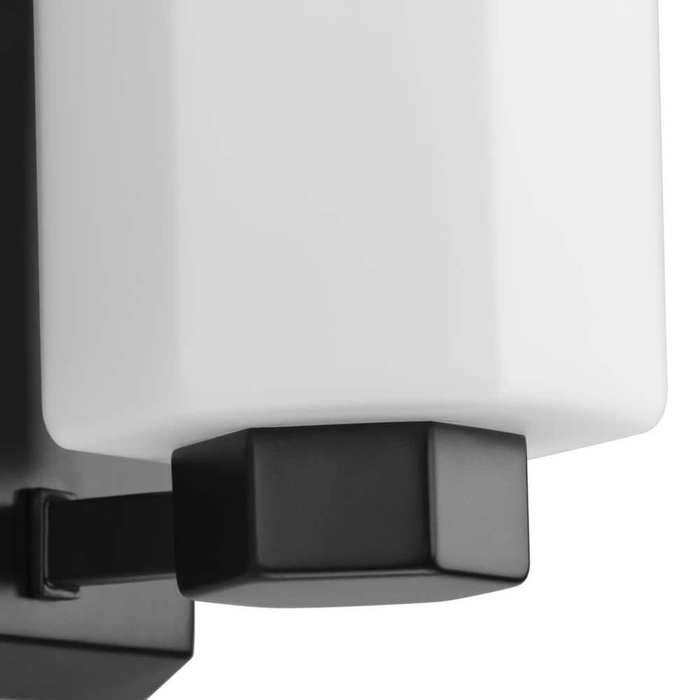 Estrada Matte Black Steel Vanity Light with Opal Glass Shade