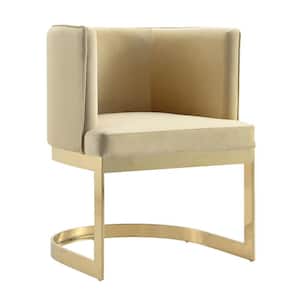 Aura Sand and Polished Brass Velvet Dining Chair