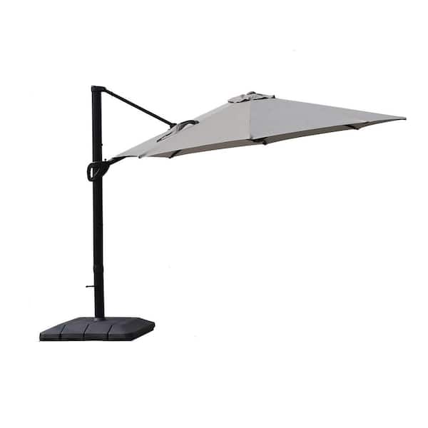 Zeus & Ruta 11 ft. Patio Aluminum Cantilever Umbrella Market Offset Umbrella with Crank System and Base in Gray