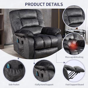 Iconic Chenille Recliners Lift Sofa Chair (Up to 340 lbs.) with Massage,Heating&Assisted Standing -Gray