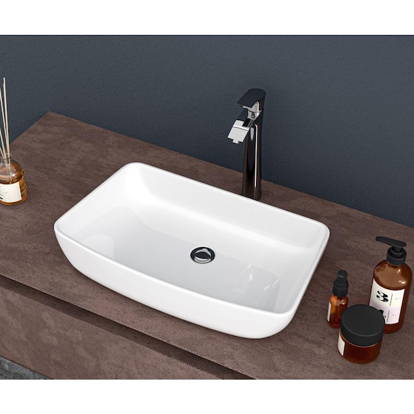EPOWP 24 in. x 15 in. White Ceramic Rectangular Bathroom above Counter Vessel Sink