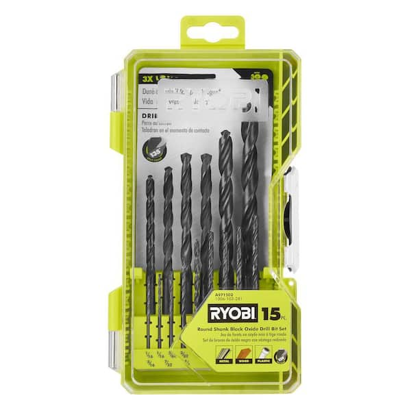 RYOBI Black Oxide Round Shank Drill Bit Set 15 Piece A971502 The Home Depot