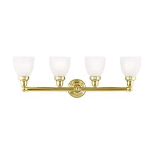 Dorshire 30 in. 4-Light Polished Brass Vanity Light with Satin Glass