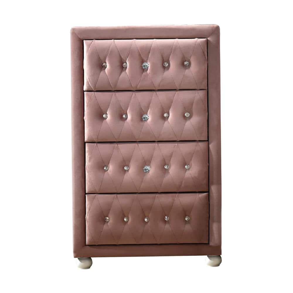 Acme Furniture  Reggie 4-Drawer Pink Fabric Chest of Drawer 38 in. x 18 in. x 25 in. - 1