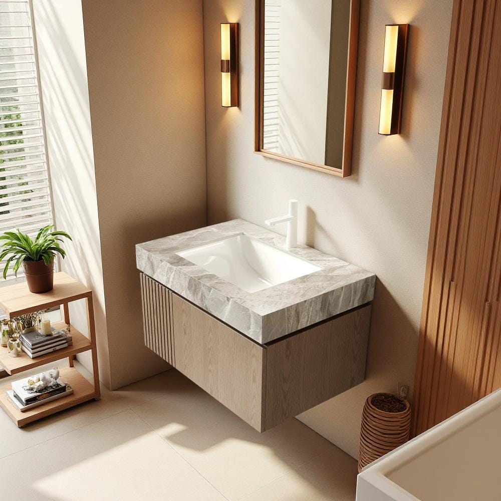 30 in.Single Sink Light Brown Floating Bathroom Vanity,Stone Gray Top,Ceramic Basin,Soft-close Door&Drawer price history on PriceWatchPro