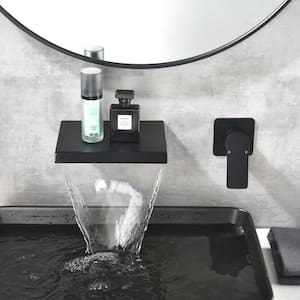 Lilac Single Handle Wall Mounted Spout Waterfall Bathroom Faucet in Matte Black