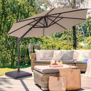 11 ft. Patio Cantilever Umbrella Outdoor Offset Hanging 360-Degree Rotation Aluminum in Sand Umbrellas with a Base