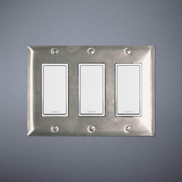 Pass & Seymour 302/304 S/S 3 Gang 3 Decorator/Rocker Jumbo Wall Plate, Stainless Steel (1-Pack)