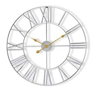 Silver Metal Analog Roman Numeral Wall Clock