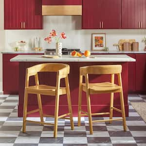 Modern 23.75 in. Natural Rounded Back Solid Wood Counter Stool