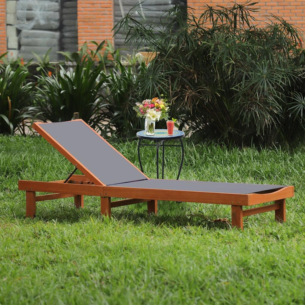 Patio Lounge Chair Chaise Solid Wood Back Adjustable Recliner Deck Furniture Gray price history on PriceWatchPro