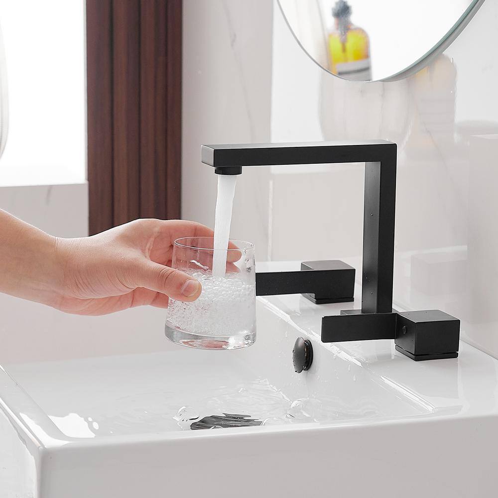 Matte Black Widespread Double Handle Bathroom Faucet with Drain Kit