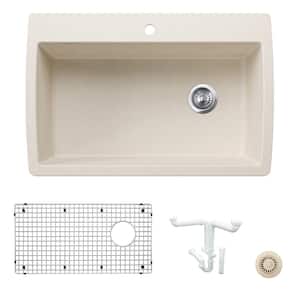 Diamond 33.5 in. Drop-in/Undermount Single Bowl Soft White Granite Composite Kitchen Sink Kit with Accessories