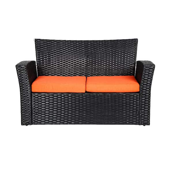 Varinder 4-Piece Outdoor Garden Patio Furniture Sets Brown Manual Weaving PE Rattan Wicker All Weather Conversation Set Sectional Cushioned Sofa Sets