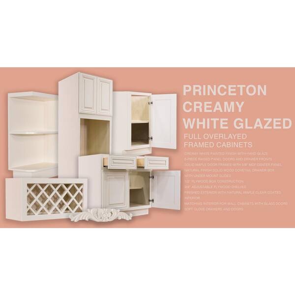 LIFEART CABINETRY Princeton Assembled 24 in. x 42 in. x 15 in. Wall Diagonal Mullion Door Cabinet with 2 Doors in Creamy White