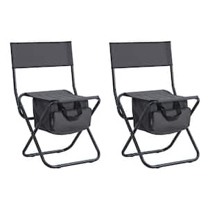 27.56 in. L Black Plus Gray 3-Piece Aluminum Folding Outdoor Patio Conversation Table and Chair Set