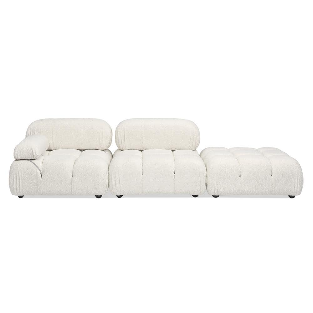 Marcel 109.5" Bubble Modular Modern Chaise Single Arm 3-Piece Sofa, Ivory White Boucle