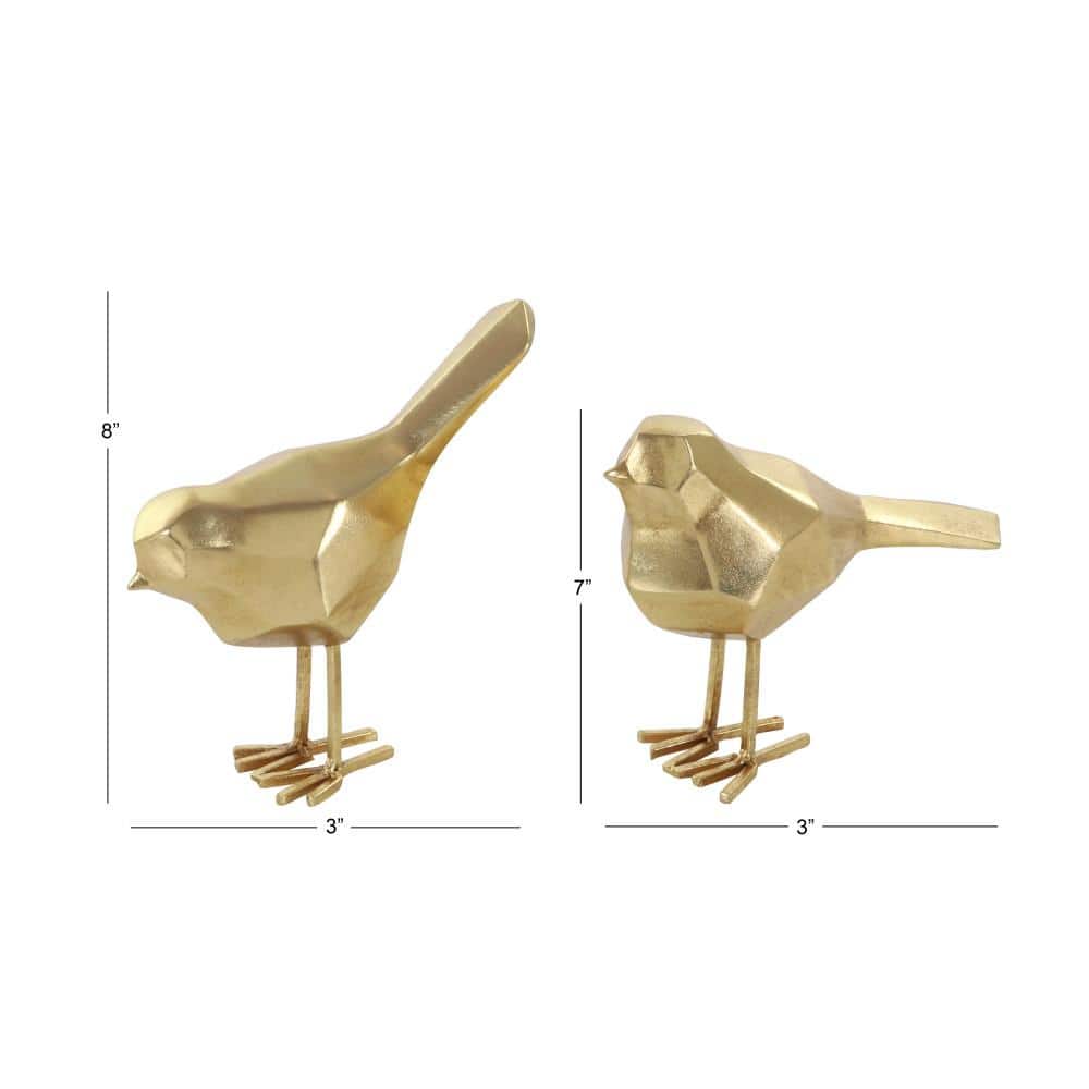 Gold Faceted Resin Bird Sculpture Set, 7" and 8"