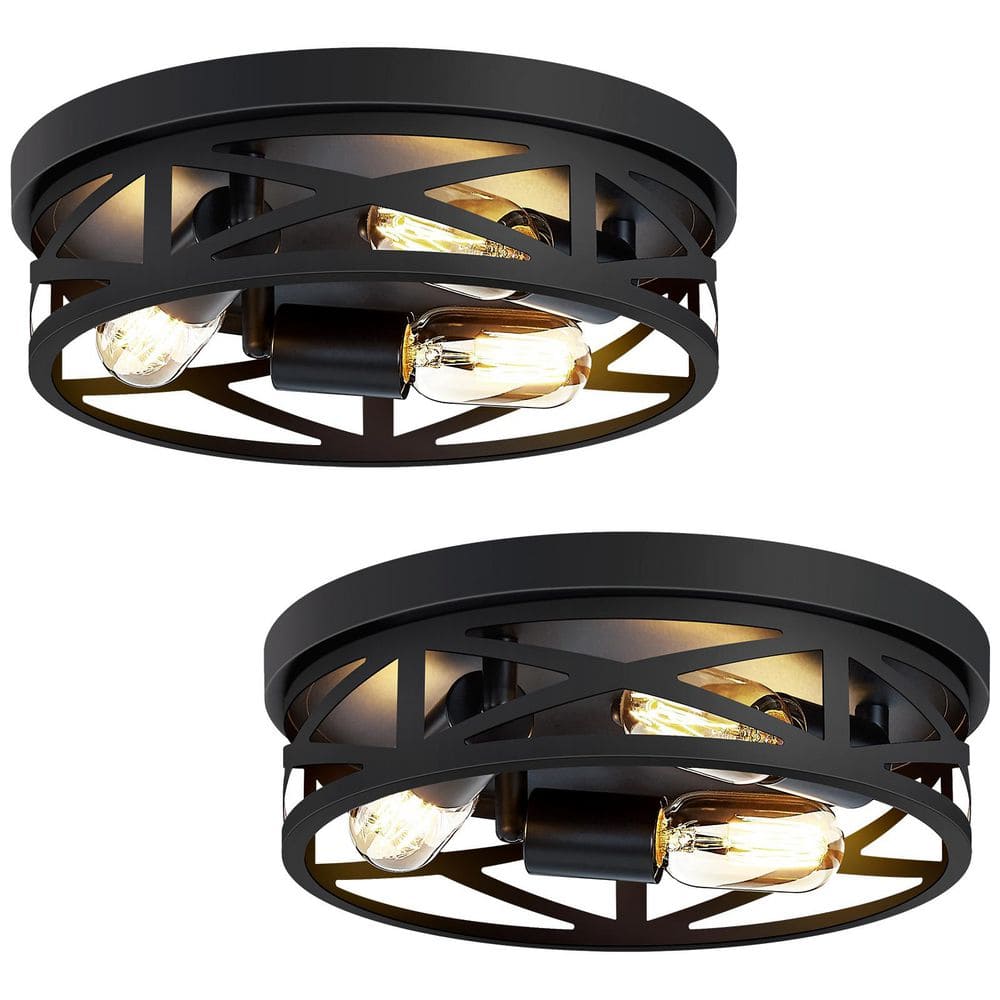 2 Pack 12.59 in. 3-Light Round Matte Black Flush Mount Ceiling Light with Iron Cage for Kitchen, Bulb not included price history on PriceWatchPro