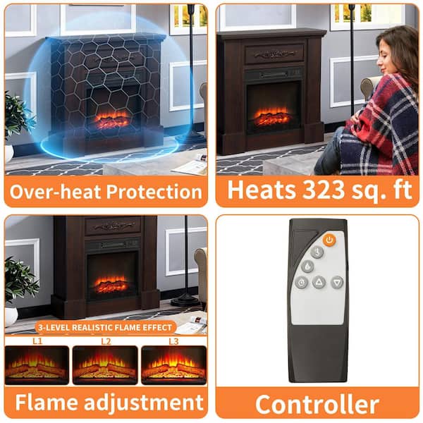 32 in. Freestanding Mantel Surround with 18 in. Electric Fireplace insert, Heater 323 sq. ft., Adjustable Heat in Brown