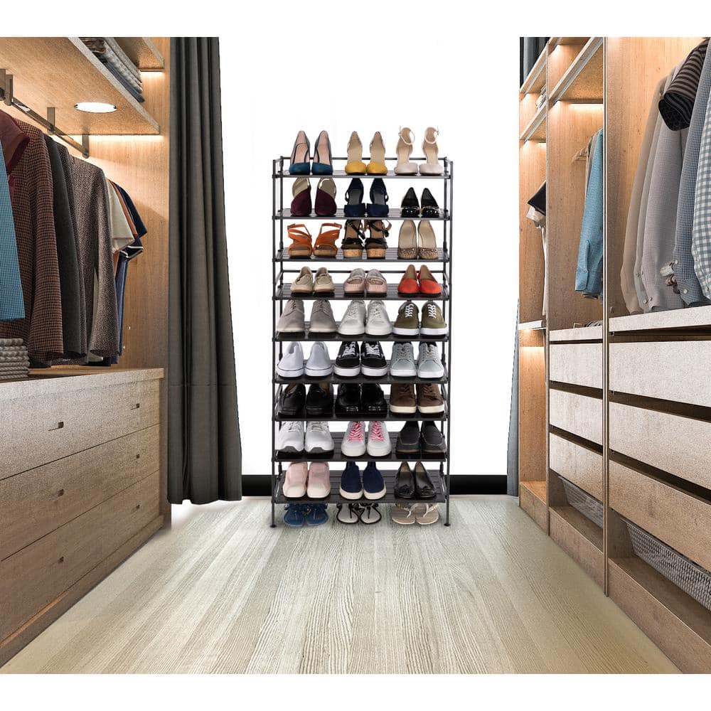 Espresso 3-Tier Stackable Metal and Wood Shoe Rack