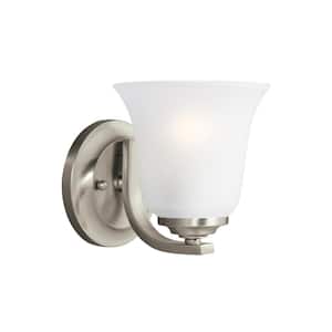 Emmons 5 in. 1-Light Brushed Nickel Traditional Transitional Wall Sconce Vanity Light with Satin Etched Glass Shade