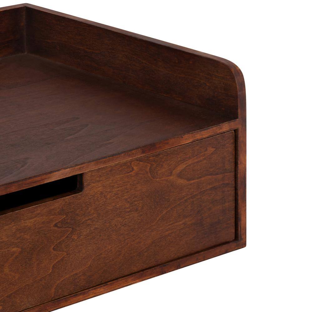 Walnut Brown Floating Shelf Side Table with Drawer