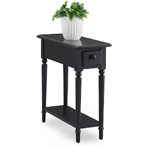 Coastal Notions 24 in. Silky Painted Swan Black Narrow Chairside Table with Shelf