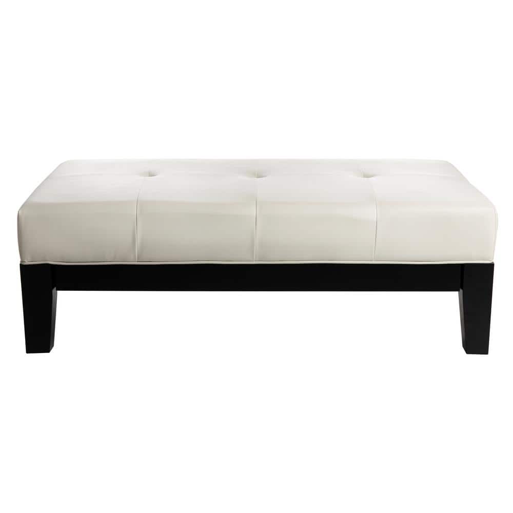 Jordan Off-White Tufted Leather Cocktail Ottoman