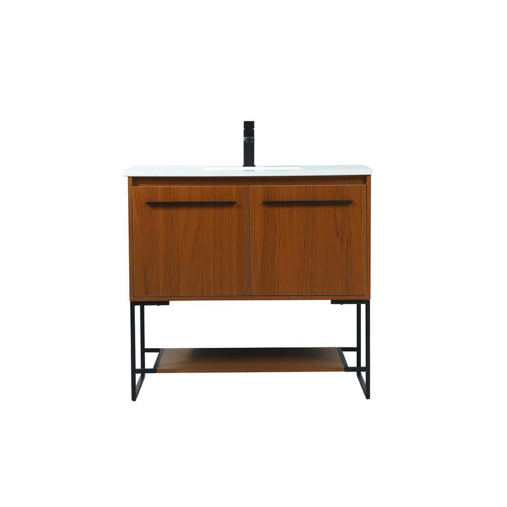 Timeless Home 36 in. W Single Bath Vanity in Teak with Engineered Stone Van