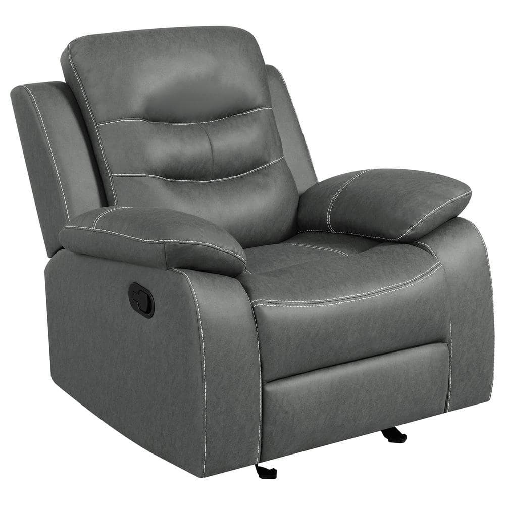 Gray Leather Glider Recliner with Manufactured Wood Frame