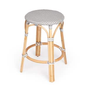 Tobias 24 in. Gray and White Dot Backless Round Rattan Counter Stool (Qty 1)