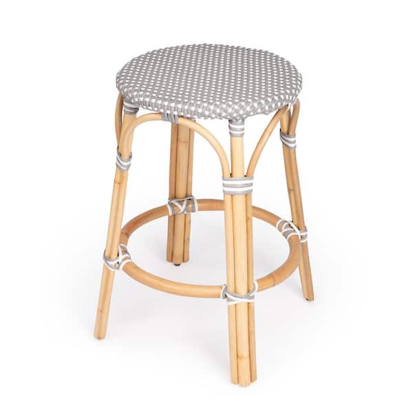 Butler Specialty Company Tobias 24 in. Gray and White Dot Backless Round Rattan Counter Stool (Qty 1)