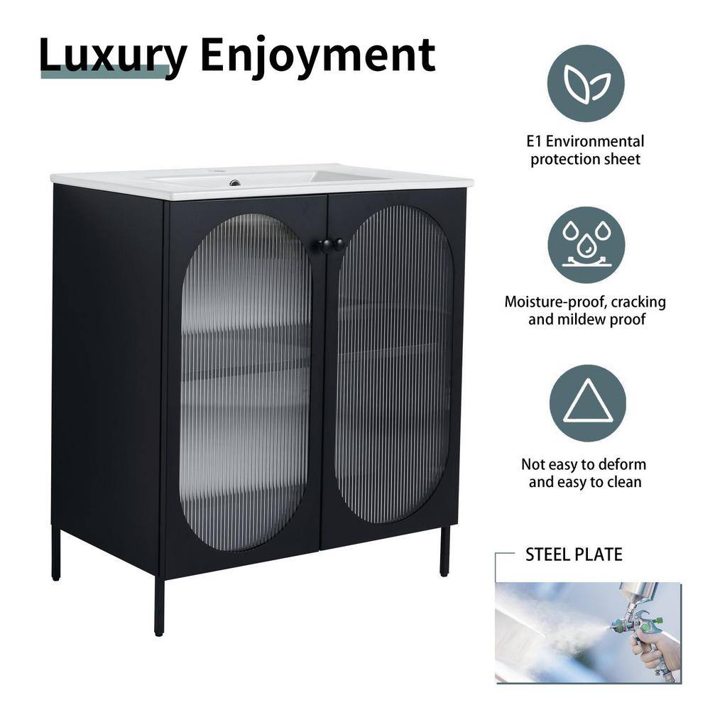 Black Freestanding Single Sink Vanity with White Ceramic Top