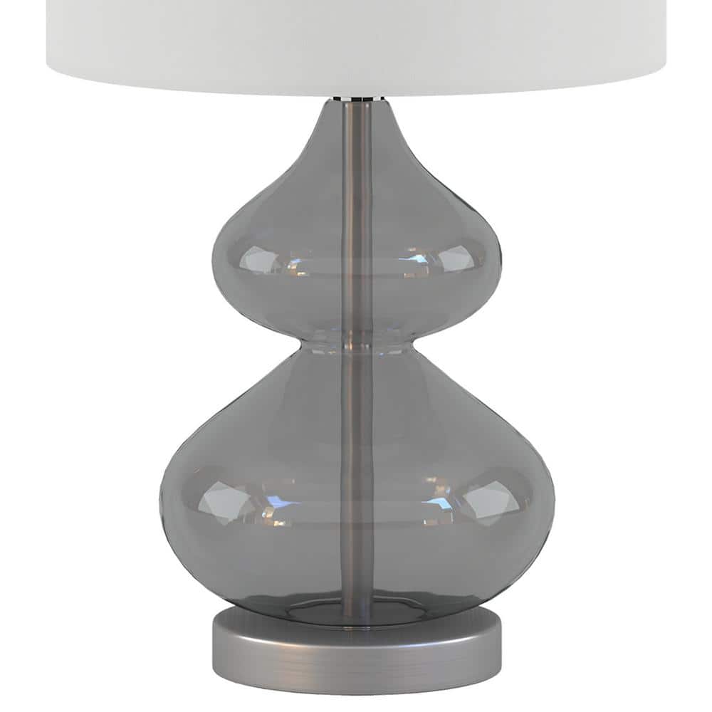 Gray Glass Table Lamp Set with White Drum Shade