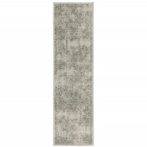 Grey Beige and Teal 2 ft. x 8 ft. Oriental Power Loom Stain Resistant Runner Rug