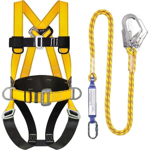 Fall Protection Kit with Shock Absorbing Lanyard, Full Body Safety Harness for Roofing Construction, Yellow