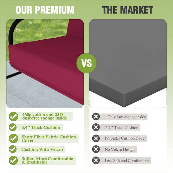 3-Person Metal Patio Swing with Converting and Adjustable Canopy and UV Resistant Cushions in Red