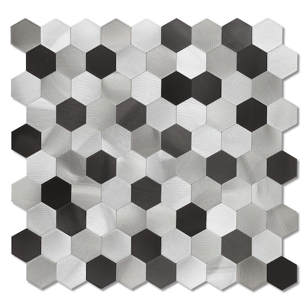 Yipscazo Metal Black and White 12 in. x 12 in. PVC Peel and Stick Tile (5 sq. ft./5-Sheets)
