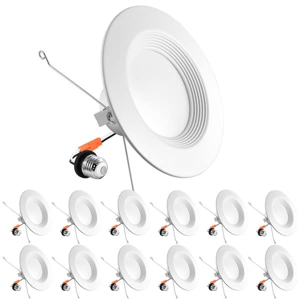 LUXRITE 5/6 in. Can Light 14-Watt 5-Color Selectable Dimmable Remodel Integrated LED Recessed Light Kit Baffle Trim (12-Pack)