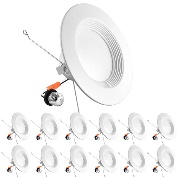 5/6 in. Can Light 14-Watt 5-Color Selectable Dimmable Remodel Integrated LED Recessed Light Kit Baffle Trim (12-Pack)