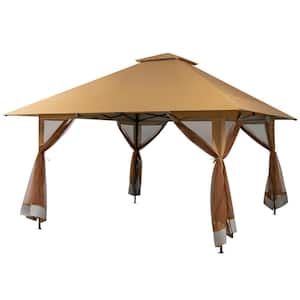 Outdoor Patio 13 ft. x 13 ft. Pop Up Canopy Tent UV50+ Adjust Sun Protection w/Mesh Sidewall Khaki