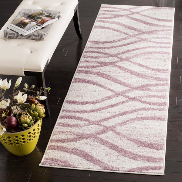 Adirondack Cream/Purple 3 ft. x 10 ft. Striped Runner Rug