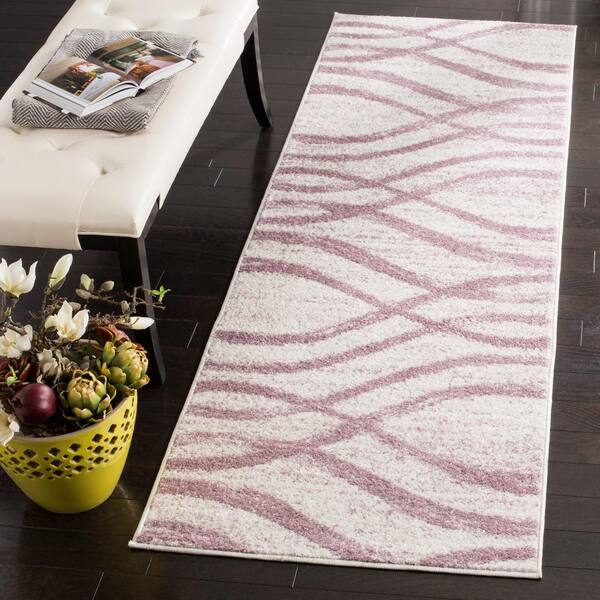 Adirondack Cream/Purple 3 ft. x 12 ft. Waves Runner Rug