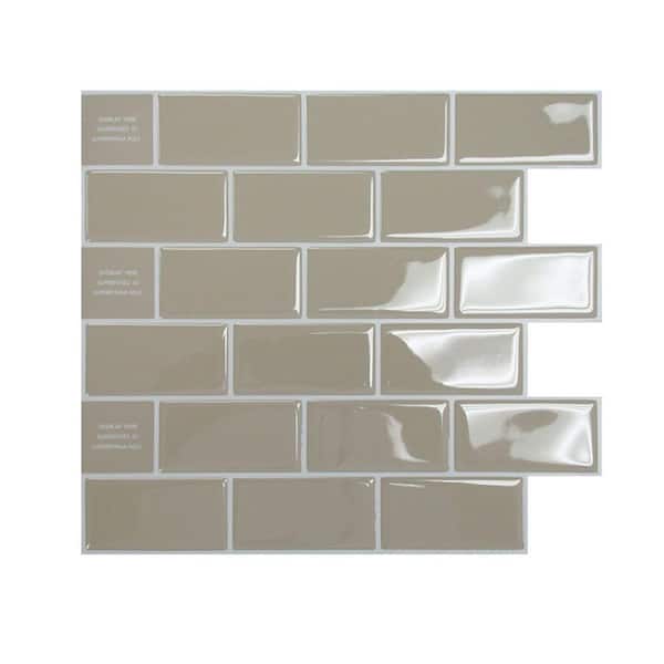 smart tiles 9.75 in. x 10.96 in. Vinyl Subway Mosaic Decorative Wall Tile in Sand (12-Piece)