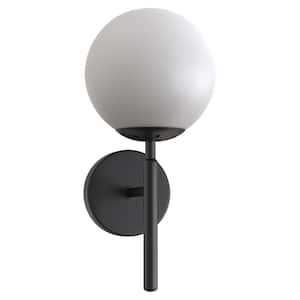 Black Modern Globe 5.91 in. 1-Light Wall Sconce with Frosted Glass Shade