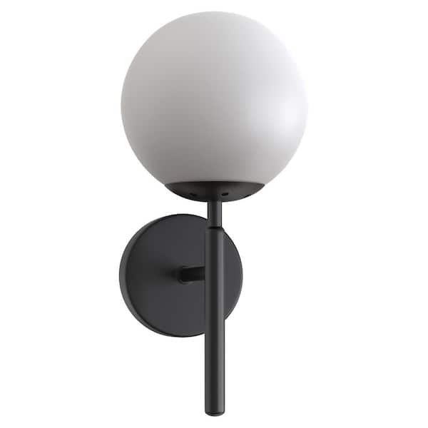 Briignite Black Modern Globe 5.91 in. 1-Light Wall Sconce with Frosted Glass Shade